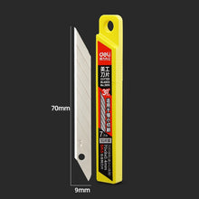 Load image into Gallery viewer, Deli Cutter Blades 10 pcs per box -  30° Tip / 7 Tips, Spare Blade Knife Refill (Small Size) 得力美工刀片 10片装 30度尖头 7刀头 耐磨耐用
