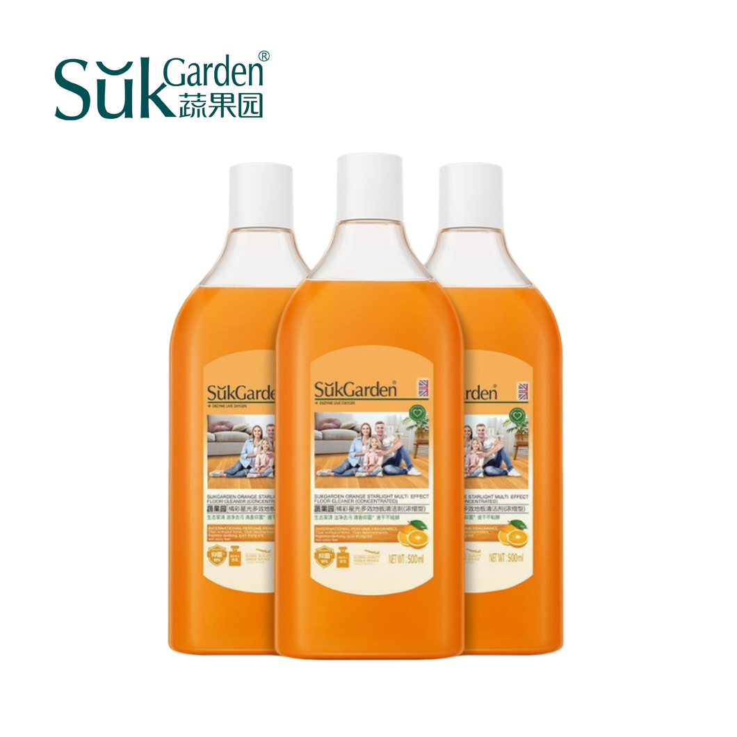 SukGarden Orange Starlight Floor Liquid Cleaner (橘彩星光) 500ml - Multi Effect Plant Based Floor Protection Concentrated  蔬果园甜橙木地板清洁剂洗地机专用清洗拖地防滑杀菌家用留香液