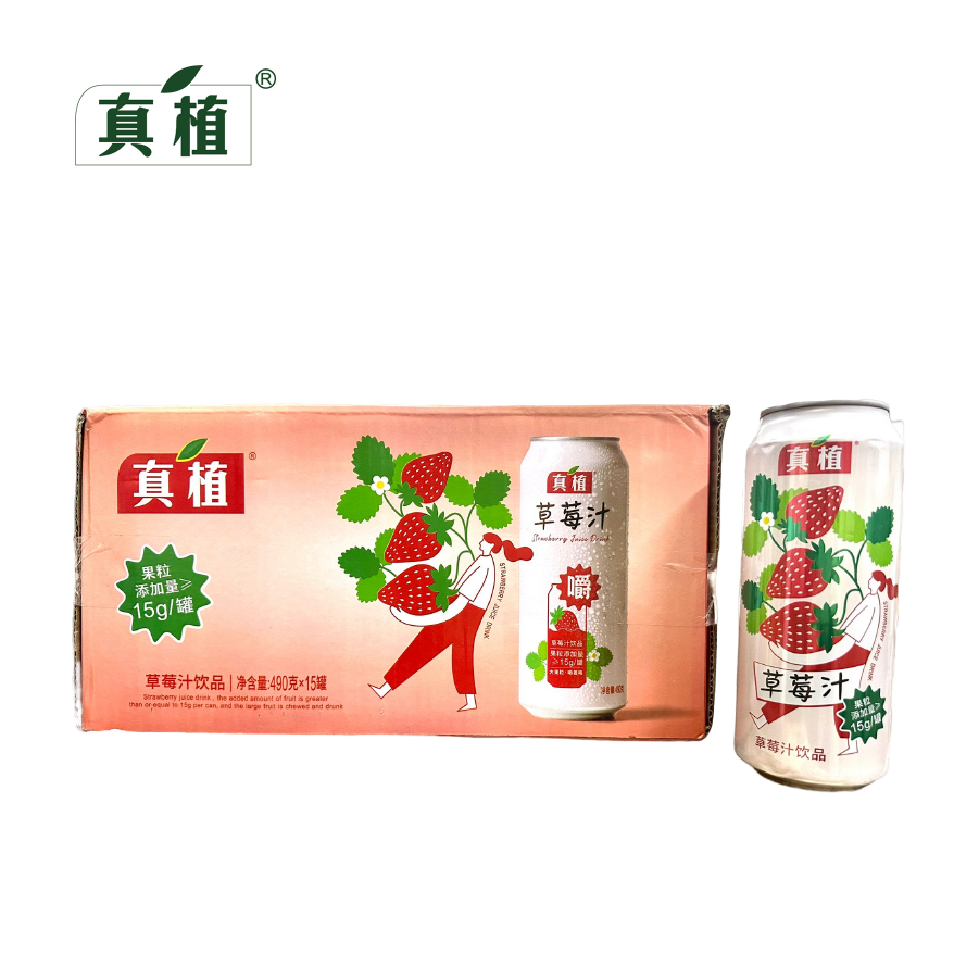 【NEW SG Stocks】Zhen Zhi Fruit Juice with Pulp 真植果粒果汁 葡萄草莓水蜜桃荔枝 果肉饮品 490ml*15cans