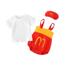 Load image into Gallery viewer, 3pcs MCD Set Infant Bodysuit Cotton Baby Boy Girls T-shirt French Fries Style Photography Clothing with McDonalds Hat (White shirt/ Yellow shirt）  短袖T-Shirt 麦当劳+帽子 三件套 （黄色/白色）

