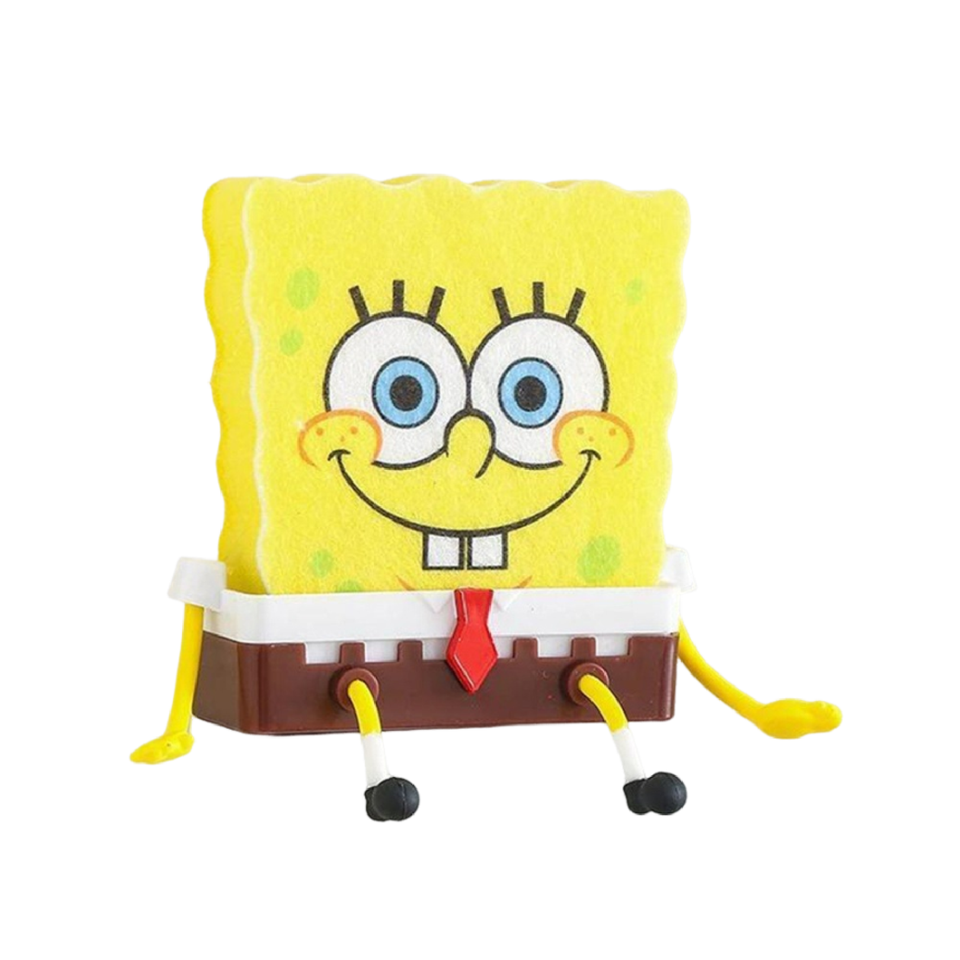 SpongeBob Dishwashing Sponge Magic Clean + Draining Rack, Double-Sided Cleaning Brush Pot Kitchen Handy Tool House 海绵宝宝海绵+沥水架