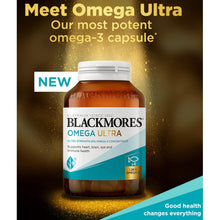Load image into Gallery viewer, [NEW] Blackmores Omega Ultra Strength 85% Omega-3 Concentrate 4x Stronger, 1.28g 60 Capsules

