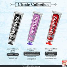 Load image into Gallery viewer, Marvis Toothpaste (Italy) 85ML - Whitening Mint, Jasmin, Cinnamon, Ginger, Classic Strong Mint, Aquatic, Amarelli Licorice, Smokers Mint
