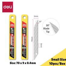 Load image into Gallery viewer, Deli Cutter Blades 10 pcs per box -  30° Tip / 7 Tips, Spare Blade Knife Refill (Small Size) 得力美工刀片 10片装 30度尖头 7刀头 耐磨耐用
