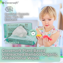 Load image into Gallery viewer, Cloversoft Unbleached Bamboo Organic Antibacterial Wipes, Lab tested, 40 sheets/pack
