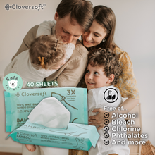Load image into Gallery viewer, Cloversoft Unbleached Bamboo Organic Antibacterial Wipes, Lab tested, 40 sheets/pack
