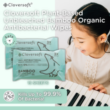 Load image into Gallery viewer, Cloversoft Unbleached Bamboo Organic Antibacterial Wipes, Efficacy tested, 15 sheets/pack
