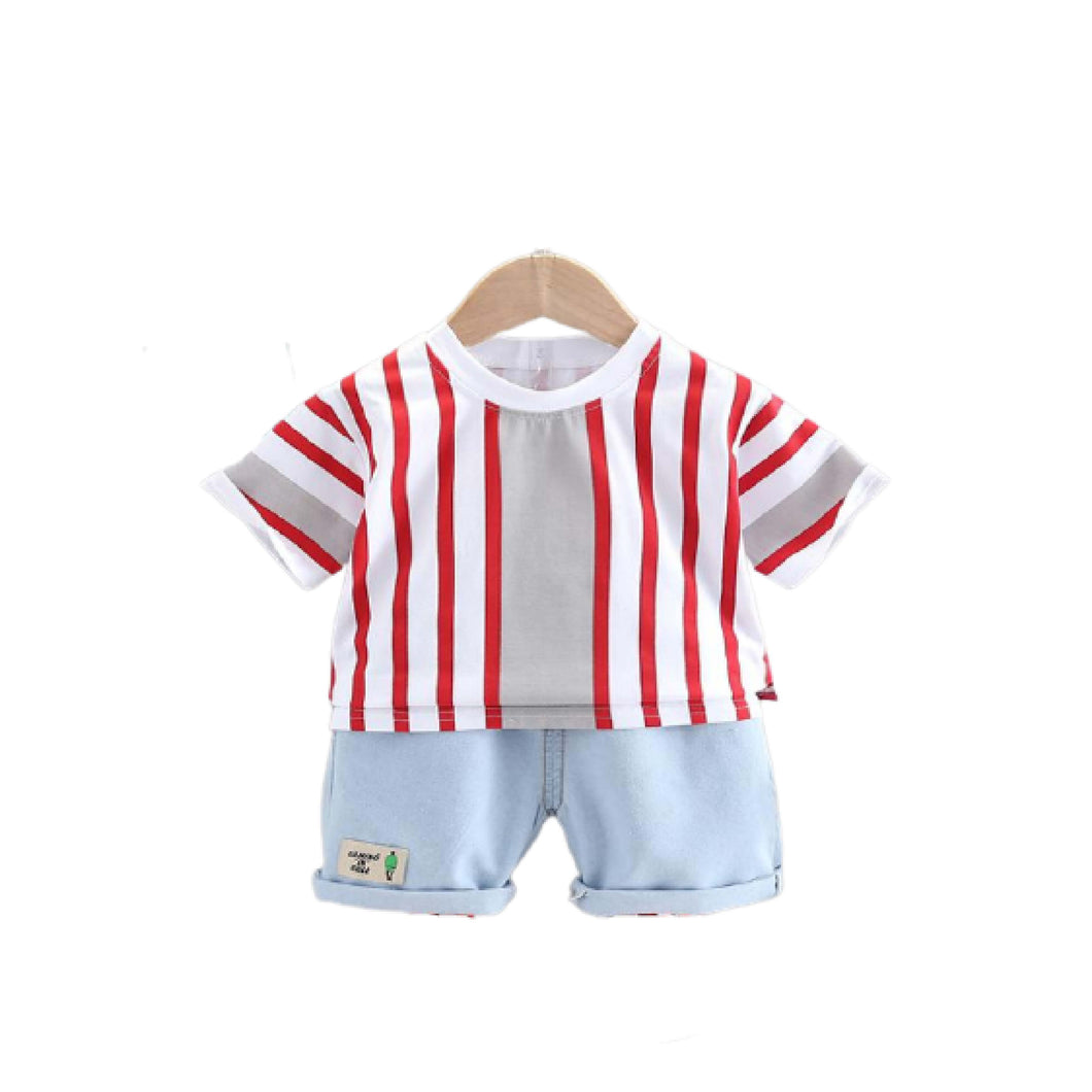 100% Cotton Toddler Sporty Wear with Pants S-M-L-XL 儿童运动型短袖T恤与裤
