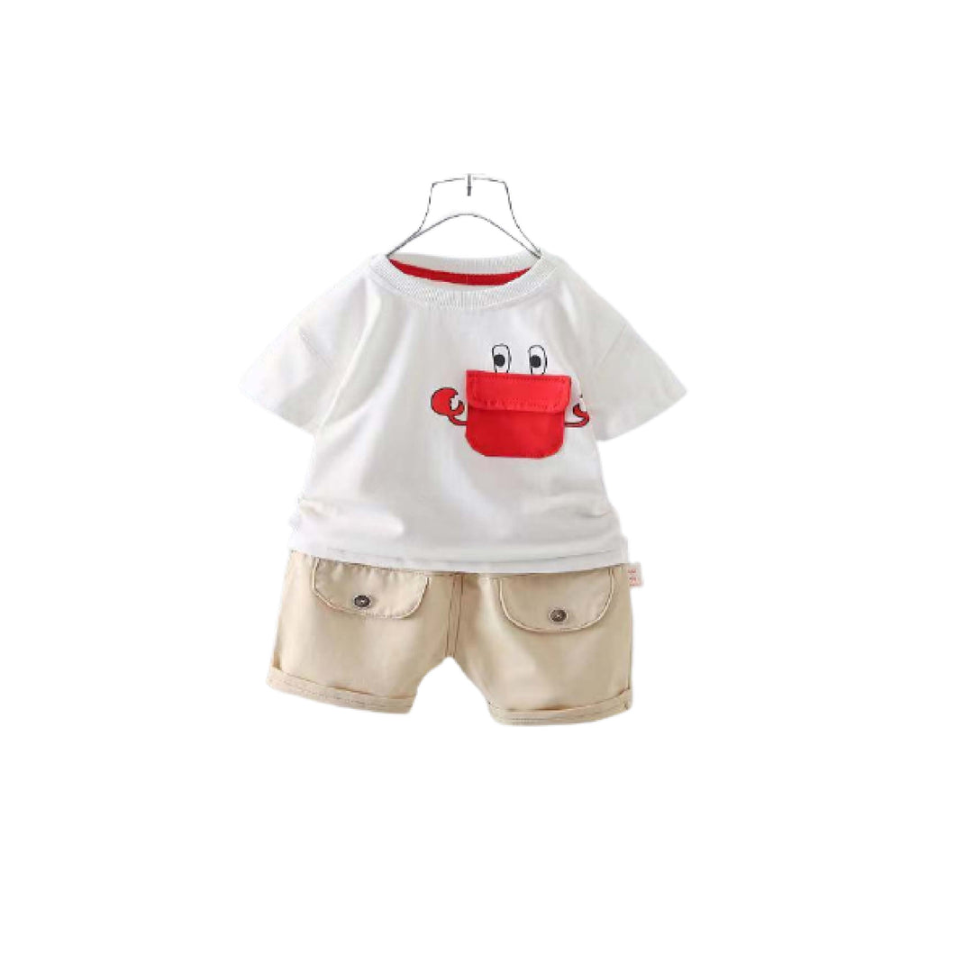 100% Cotton Toddler Tee Shirt with Pants 6-8-10-12 儿童T-恤与裤 (Frog/Crab/Hippo/Robot | 蛙/蟹/河马/机器人))