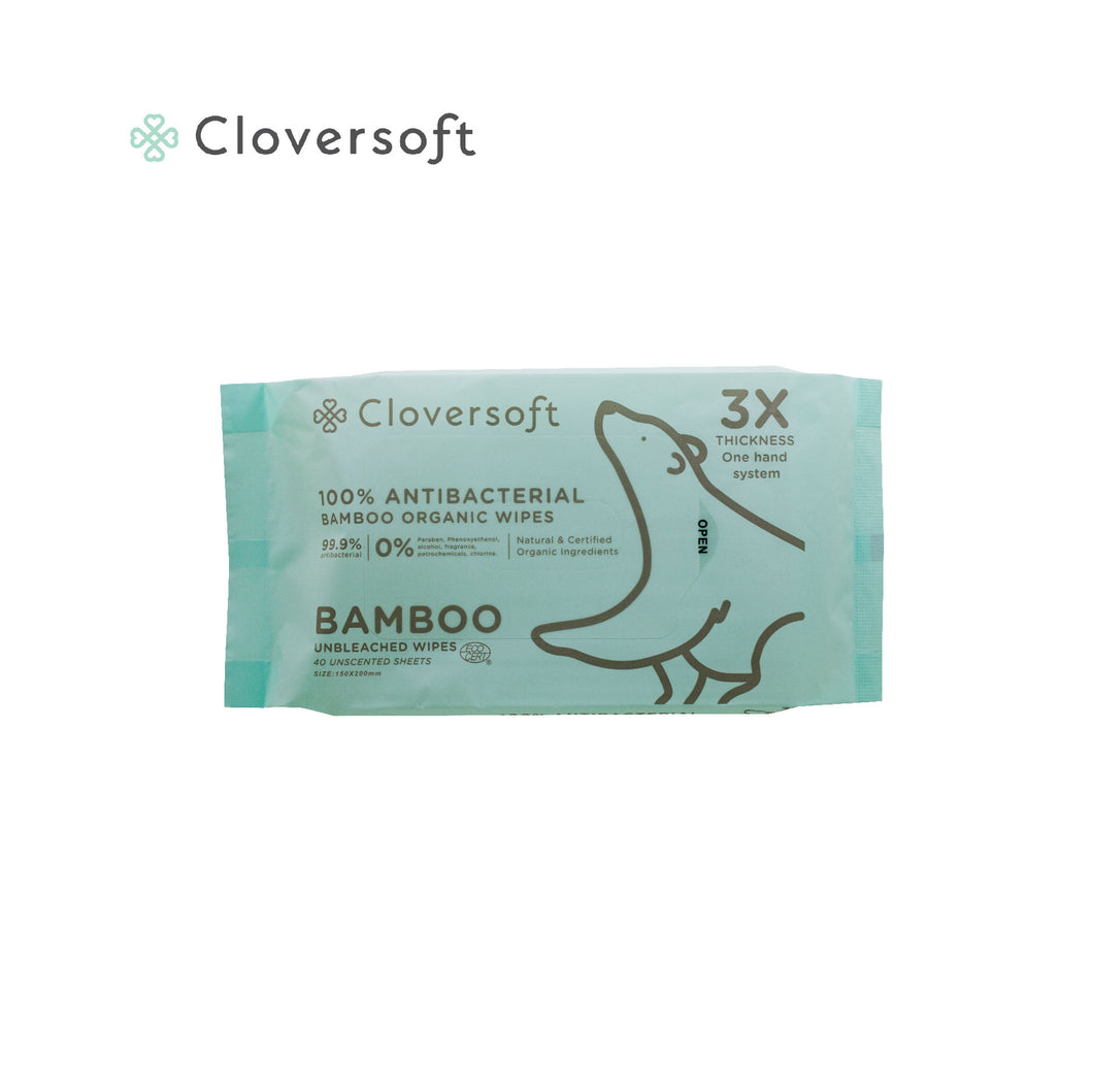 Cloversoft Unbleached Bamboo Organic Antibacterial Wipes, Lab tested, 40 sheets/pack