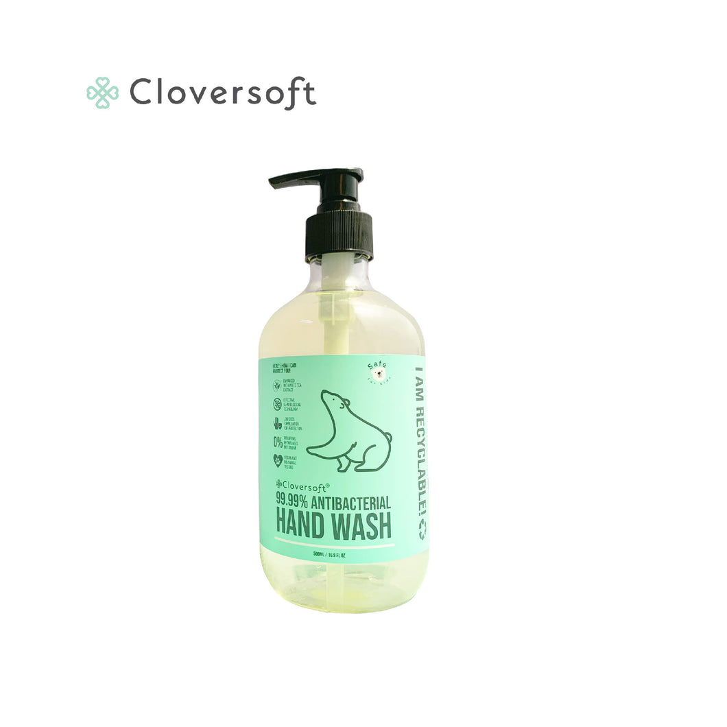 Cloversoft 99.99% Antibacterial Hand Wash, Efficacy tested, 500ml/bottle (Kids Safe, Natural white tea scent)