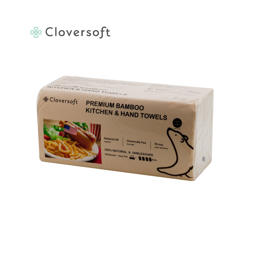 Cloversoft Unbleached Bamboo Kitchen and Hand Towels, 160 Sheets/pack (Natural with no chemicals, unbleached)