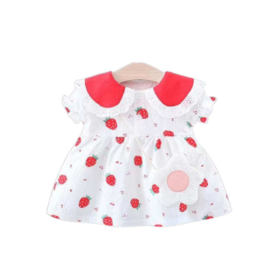 100% Cotton Toddler Fruity Dress with Flower Pouch 6-8-10-12 女孩儿童水果裙装与花瓣小包