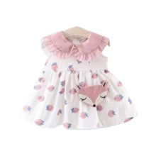 Load image into Gallery viewer, 100% Cotton Toddler Cute Dress with Animal Pouch 6-8-10-12 女孩儿童裙装与动物小包
